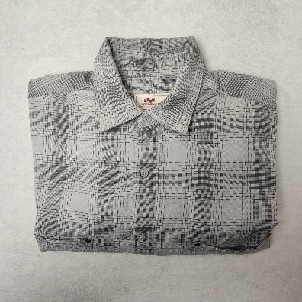 Foursquare Shirt Mens Medium Gray Plaid Button Up Long Sleeve‎ Studded Pockets